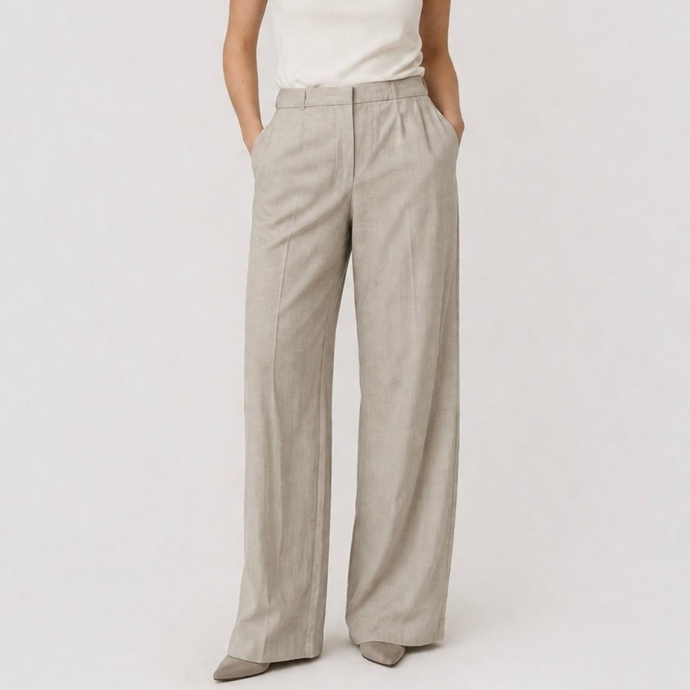 Max Mara Beige Wide Leg Trousers High Rise Pleated Designer Pants Women Size 34